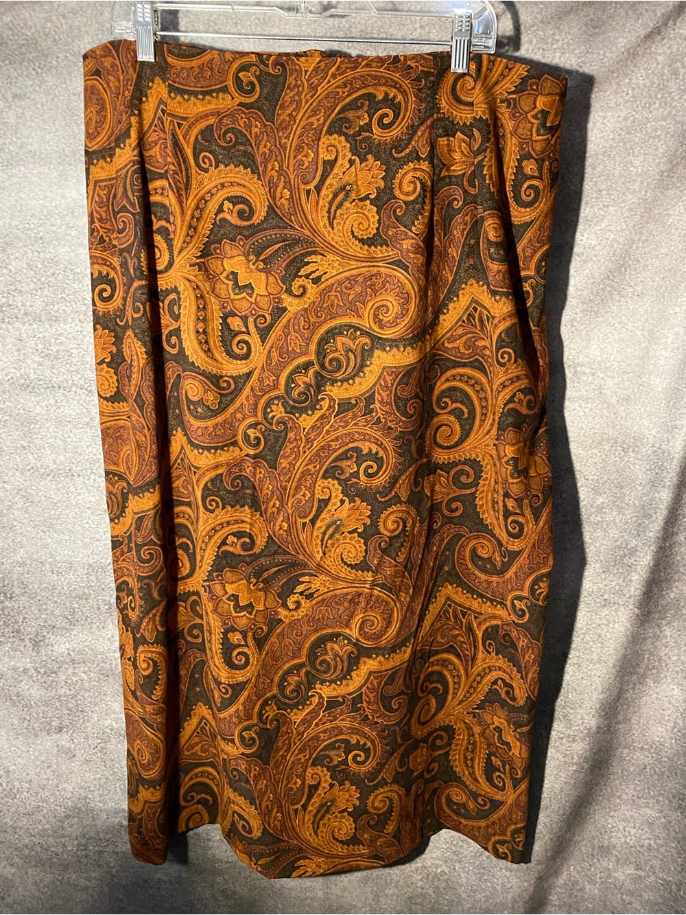 Briggs New York Skirt Womens 22W Brown Gold Paisley Maxi Long Zip Back Stretch⁠